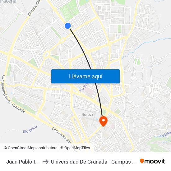 Juan Pablo II 57 to Universidad De Granada - Campus Centro map