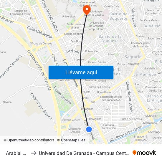 Arabial 16 to Universidad De Granada - Campus Centro map