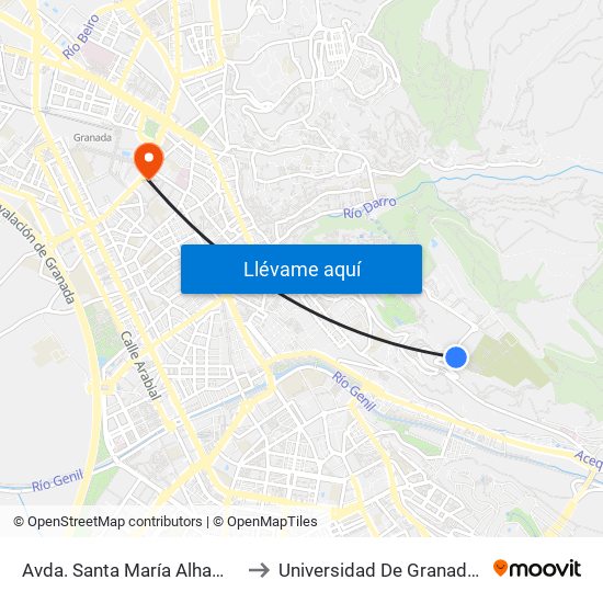 Avda. Santa María Alhambra - Secanillo Alto to Universidad De Granada - Campus Centro map
