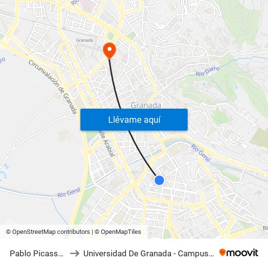 Pablo Picasso 10 to Universidad De Granada - Campus Centro map
