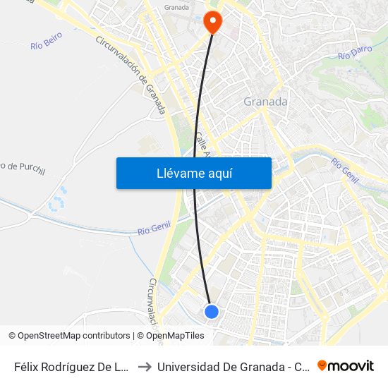 Félix Rodríguez De La Fuente 16 to Universidad De Granada - Campus Centro map