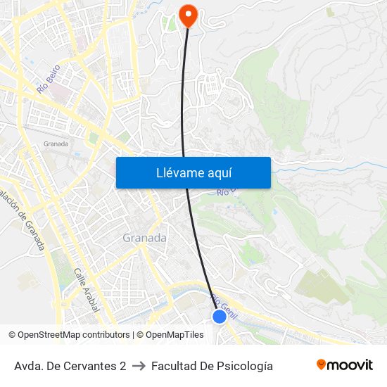 Avda. De Cervantes 2 to Facultad De Psicología map