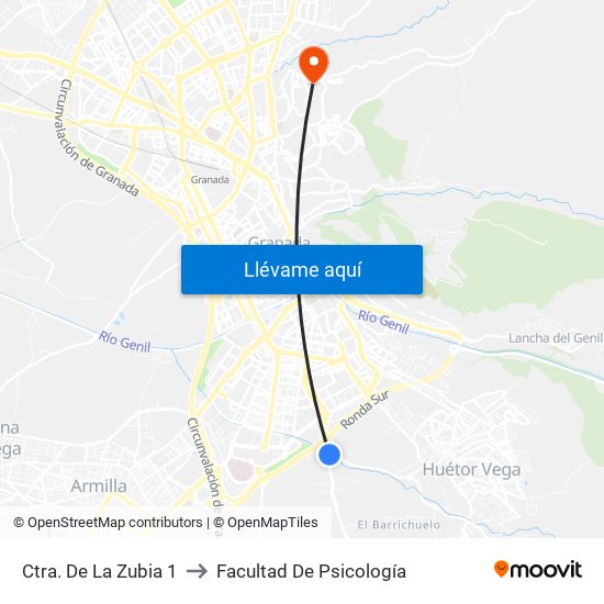 Ctra. De La Zubia 1 to Facultad De Psicología map