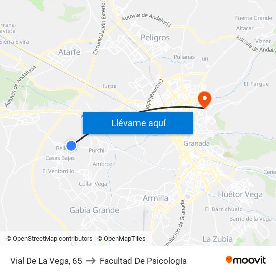 Vial De La Vega, 65 to Facultad De Psicología map