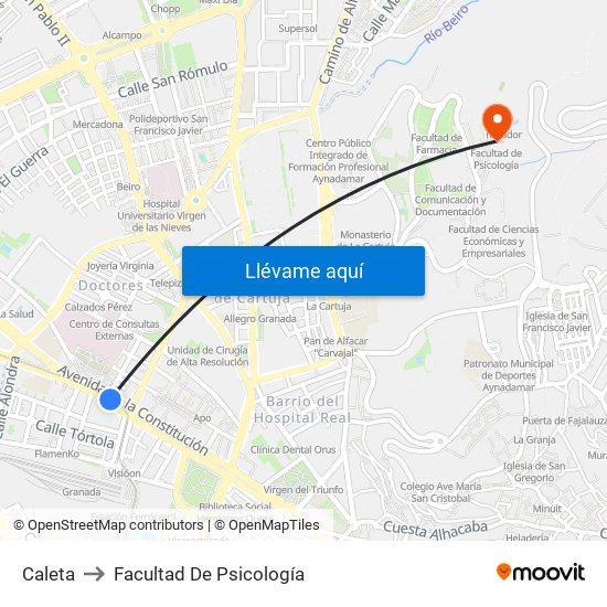 Caleta to Facultad De Psicología map