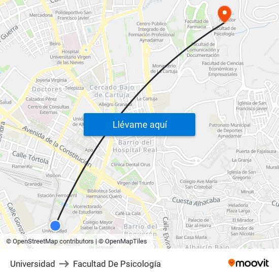 Universidad to Facultad De Psicología map