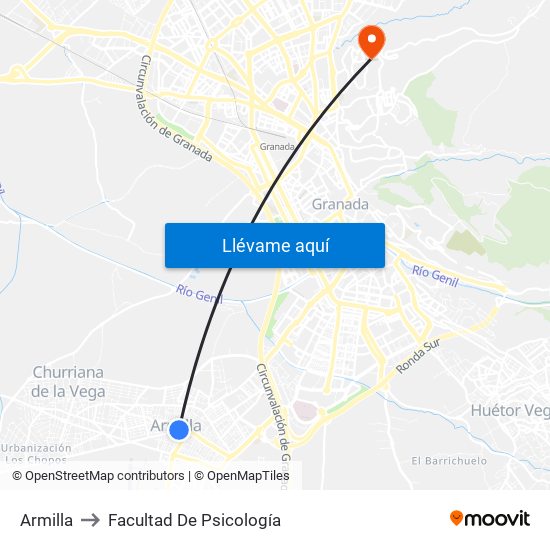 Armilla to Facultad De Psicología map
