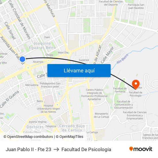 Juan Pablo II - Fte 23 to Facultad De Psicología map