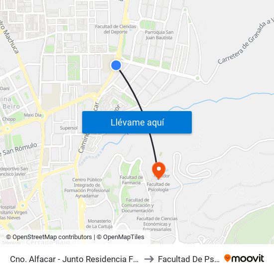 Cno. Alfacar - Junto Residencia Fdo. De Los Ríos to Facultad De Psicología map