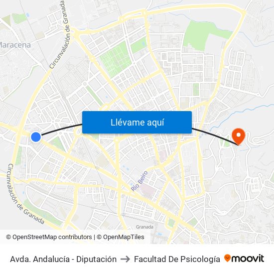 Avda. Andalucía - Diputación to Facultad De Psicología map