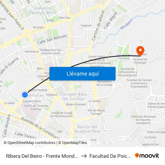 Ribera Del Beiro - Frente Mondragones to Facultad De Psicología map