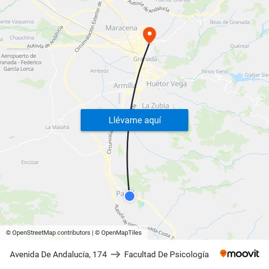 Avenida De Andalucía, 174 to Facultad De Psicología map