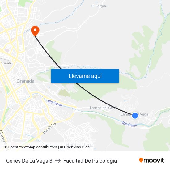 Cenes De La Vega 3 to Facultad De Psicología map