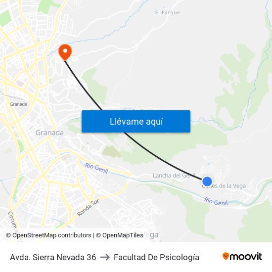 Avda. Sierra Nevada 36 to Facultad De Psicología map