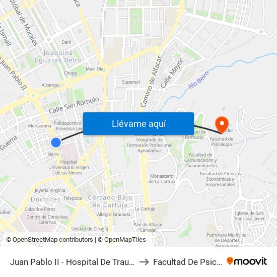 Juan Pablo II - Hospital De Traumatología to Facultad De Psicología map