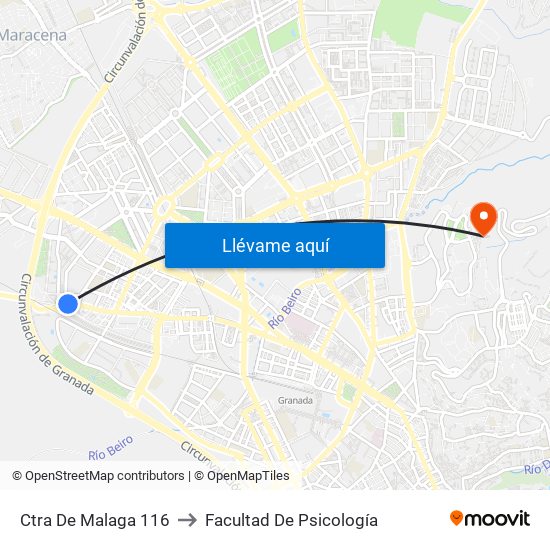 Ctra De Malaga 116 to Facultad De Psicología map