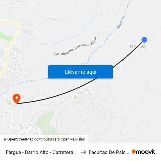 Fargue - Barrio Alto - Carretera De Murcia to Facultad De Psicología map