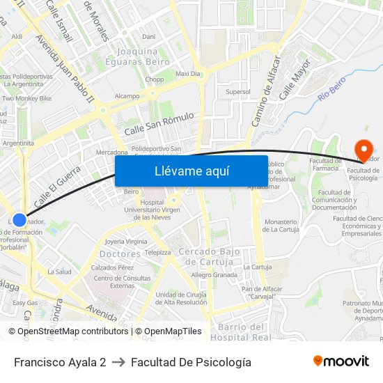 Francisco Ayala 2 to Facultad De Psicología map