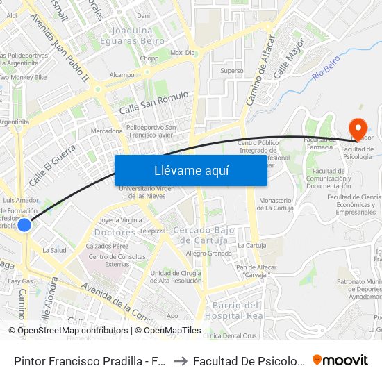 Pintor Francisco Pradilla - Fte 6 to Facultad De Psicología map