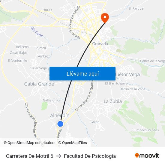 Carretera De Motril 6 to Facultad De Psicología map