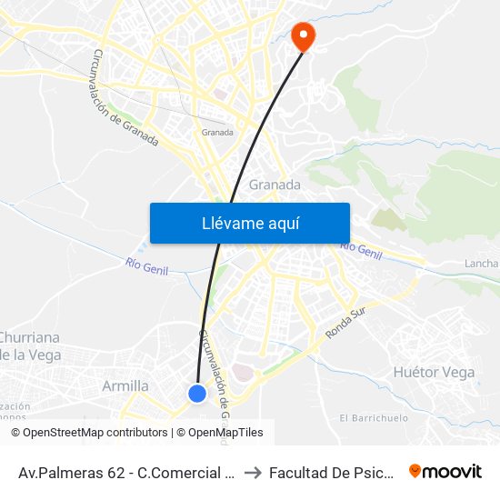 Av.Palmeras 62 - C.Comercial Nevada to Facultad De Psicología map