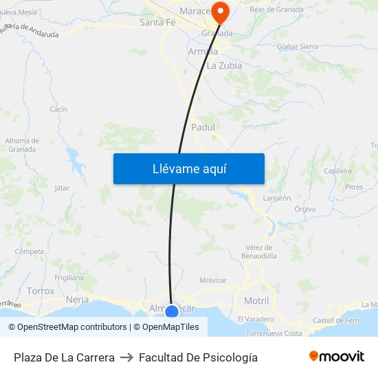 Plaza De La Carrera to Facultad De Psicología map