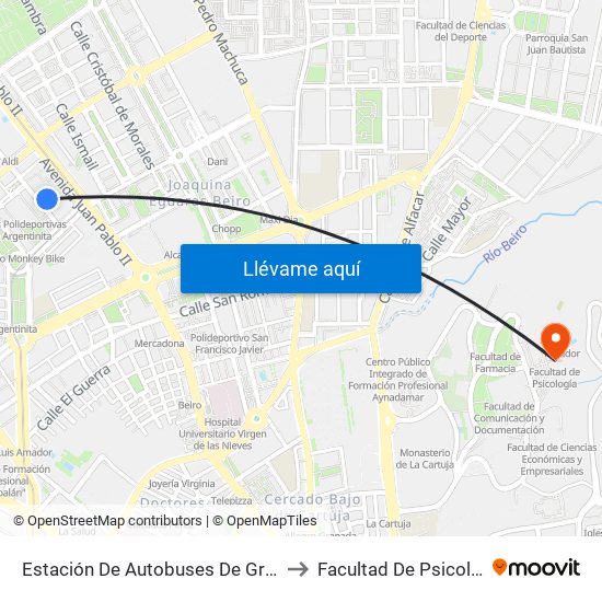 Estación De Autobuses De Granada to Facultad De Psicología map