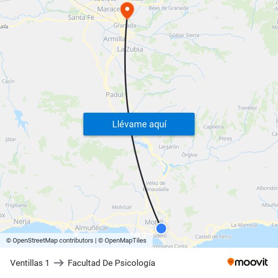 Ventillas 1 to Facultad De Psicología map