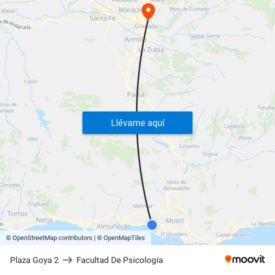 Plaza Goya 2 to Facultad De Psicología map