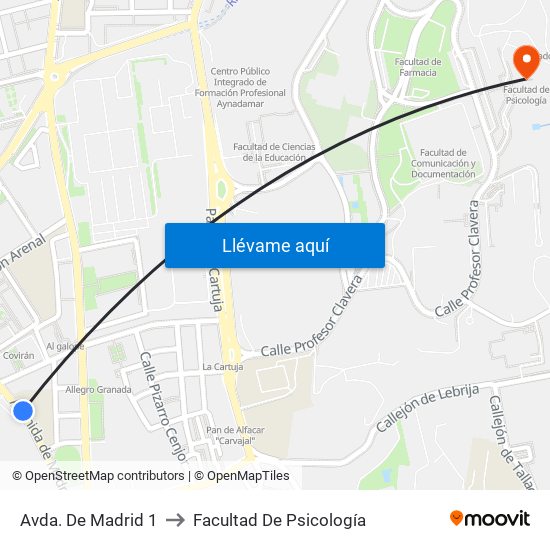 Avda. De Madrid 1 to Facultad De Psicología map