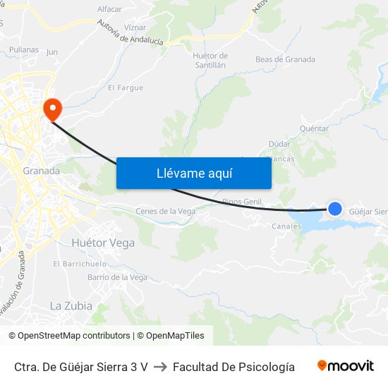 Ctra. De Güéjar Sierra 3 V to Facultad De Psicología map