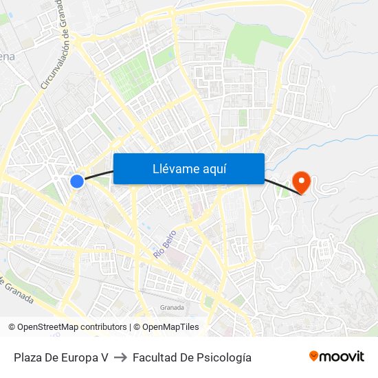 Plaza De Europa V to Facultad De Psicología map