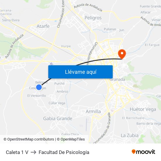 Caleta 1 V to Facultad De Psicología map