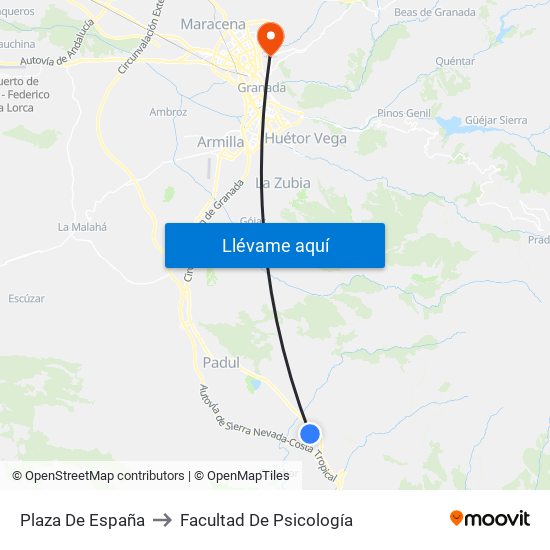 Plaza De España to Facultad De Psicología map