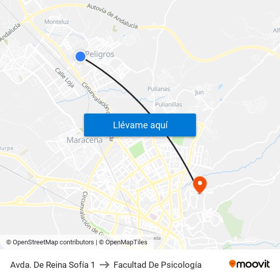 Avda. De Reina Sofía 1 to Facultad De Psicología map