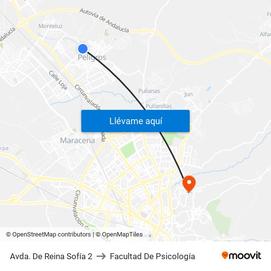 Avda. De Reina Sofía 2 to Facultad De Psicología map