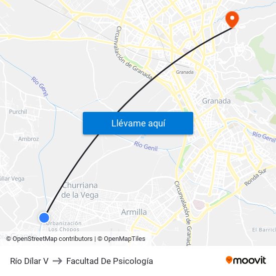 Río Dílar V to Facultad De Psicología map