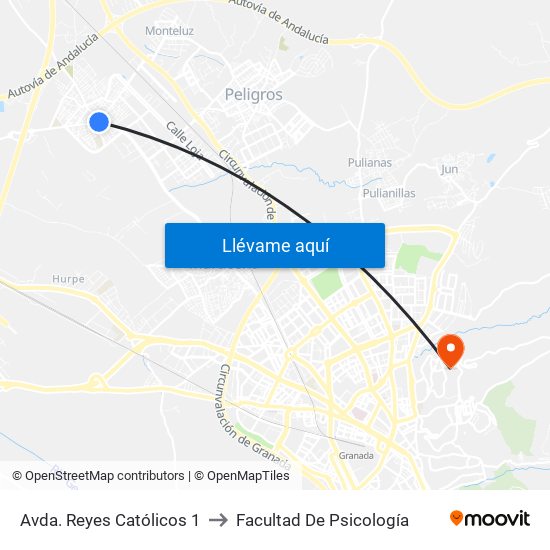 Avda. Reyes Católicos 1 to Facultad De Psicología map