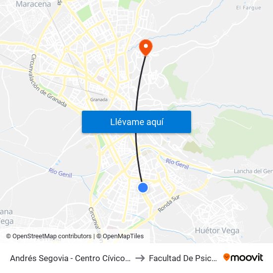 Andrés Segovia - Centro Cívico Zaidín V to Facultad De Psicología map