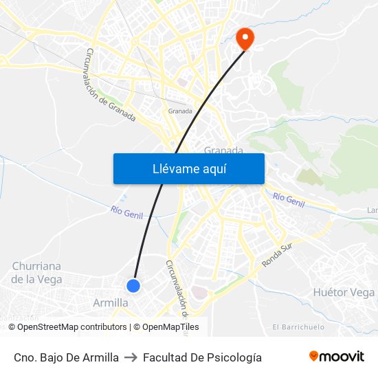 Cno. Bajo De Armilla to Facultad De Psicología map
