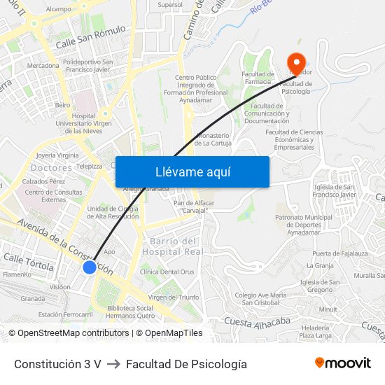 Constitución 3 V to Facultad De Psicología map