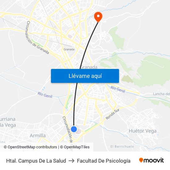 Htal. Campus De La Salud to Facultad De Psicología map