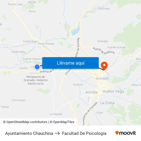 Ayuntamiento Chauchina to Facultad De Psicología map