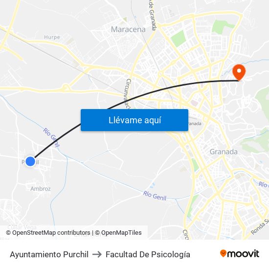 Ayuntamiento Purchil to Facultad De Psicología map