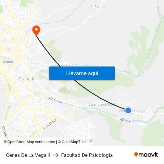 Cenes De La Vega 4 to Facultad De Psicología map