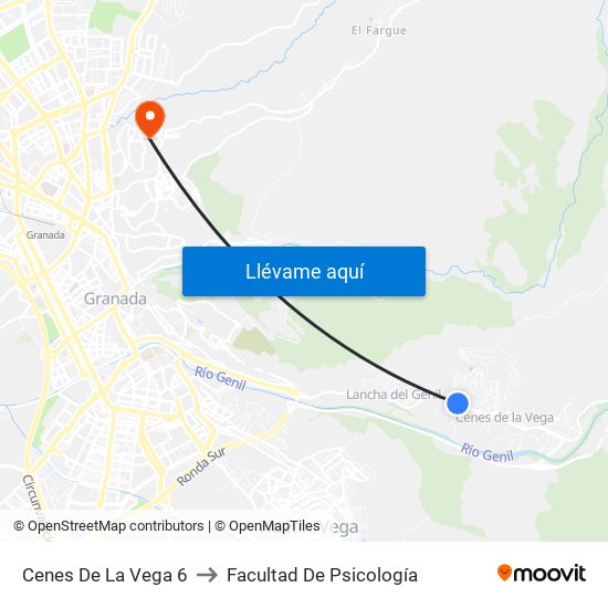 Cenes De La Vega 6 to Facultad De Psicología map