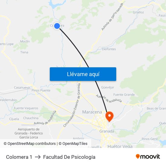 Colomera 1 to Facultad De Psicología map