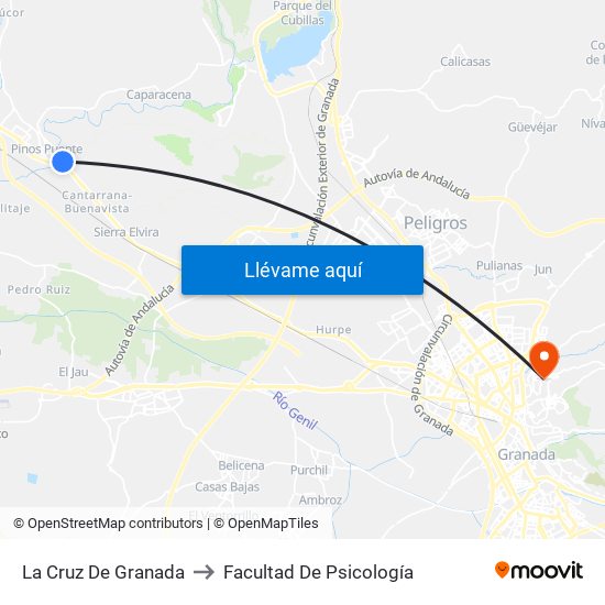 La Cruz De Granada to Facultad De Psicología map