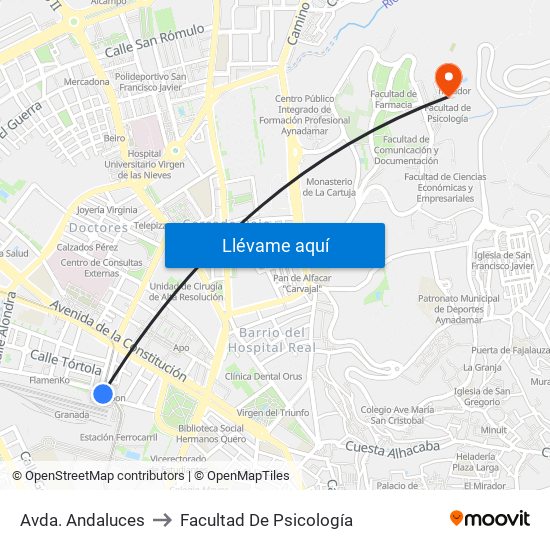 Avda. Andaluces to Facultad De Psicología map