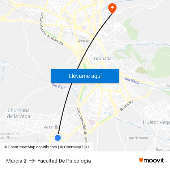 Murcia 2 to Facultad De Psicología map